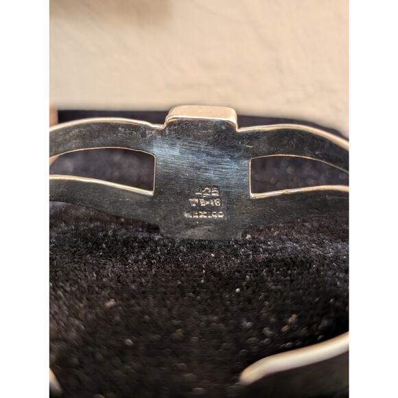 Taxco Mexico 925 Sterling Silver Black Onyx Modernist Split Band Cuff Bracelet - Picture 5 of 9